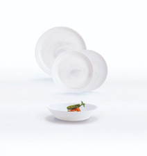 SET 18 PIATTI DIWALI MARBRE BIANCO LUMINARC - SERVIZIO IN VETRO OPALE TEMPERATO