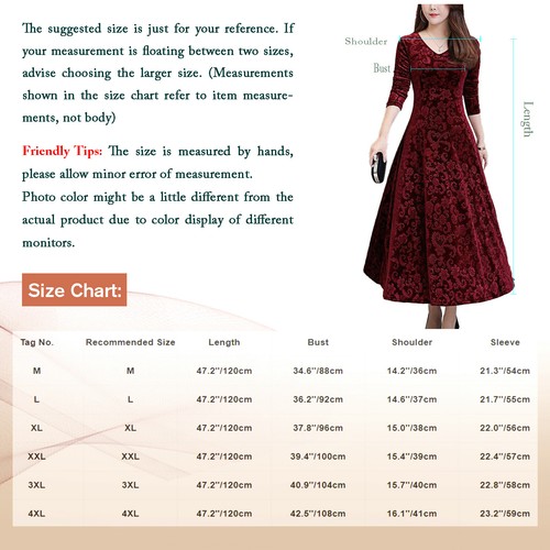 Damen Langarm V-Ausschnitt Samtkleid Abend Cocktail Party A-Linie Kleid Kleider - Bild 13 von 80