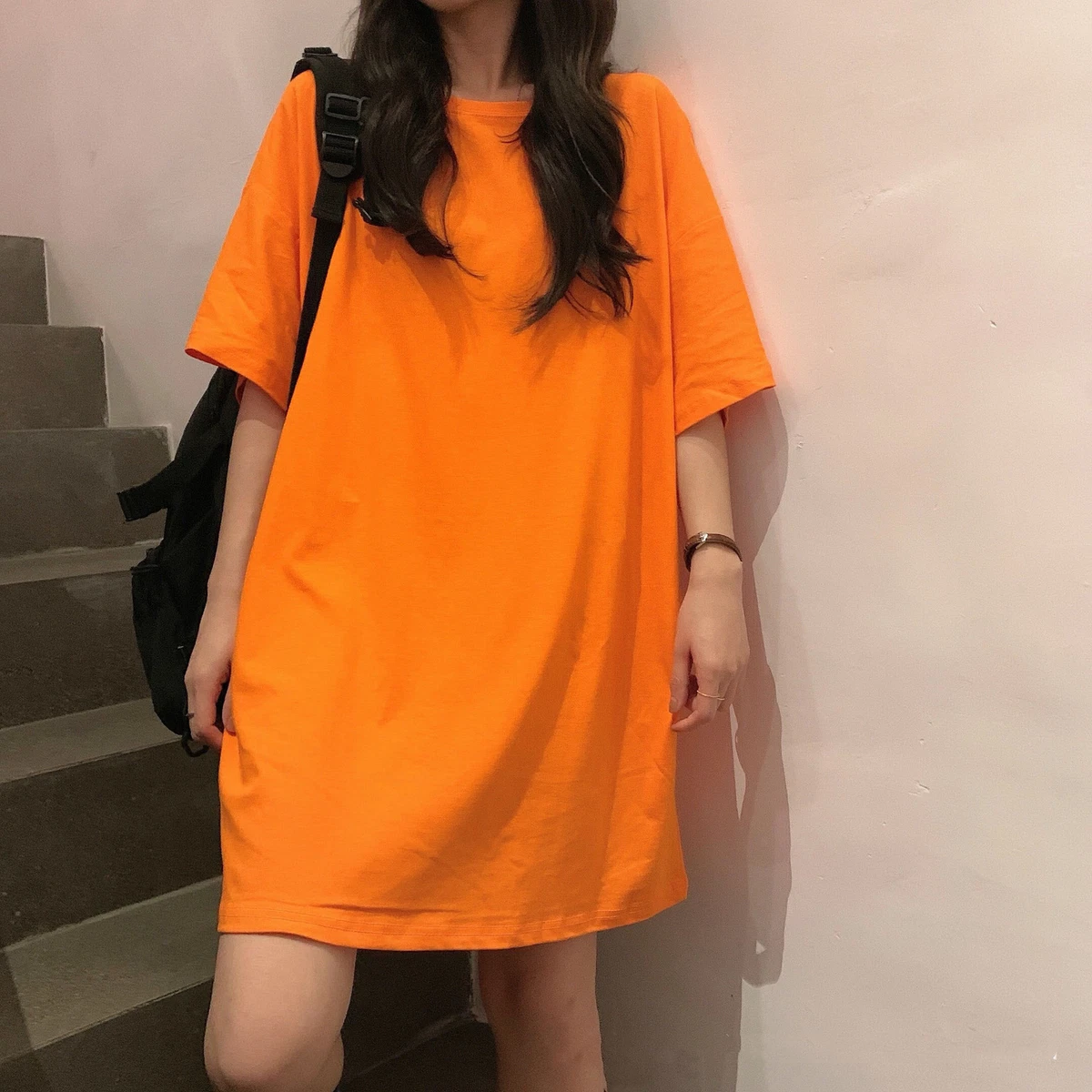 Orange oversized cheap t shirt dress