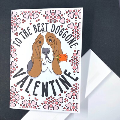 Basset Hound Dog Valentines Day Card Handmade Holiday Card 5x7