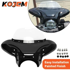 Universal Motorcycle Front Fairing Batwing Windshield w/Bracket For Harley Honda