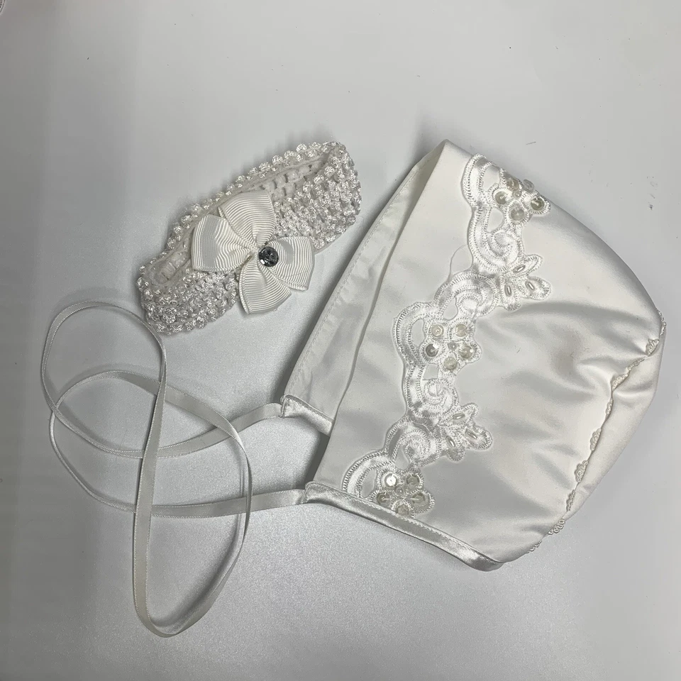 Vestido de Bautizo Vestido Formal de Bautizo Niña Flor Vestido Bautizo Gorro Blanco Foto 2 de 4