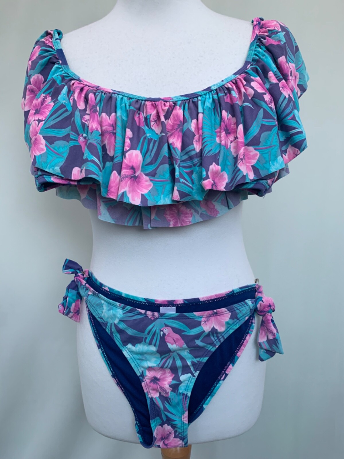 Bikini Primark size 8 floral multicoloured ruffle 2 piece womens-image