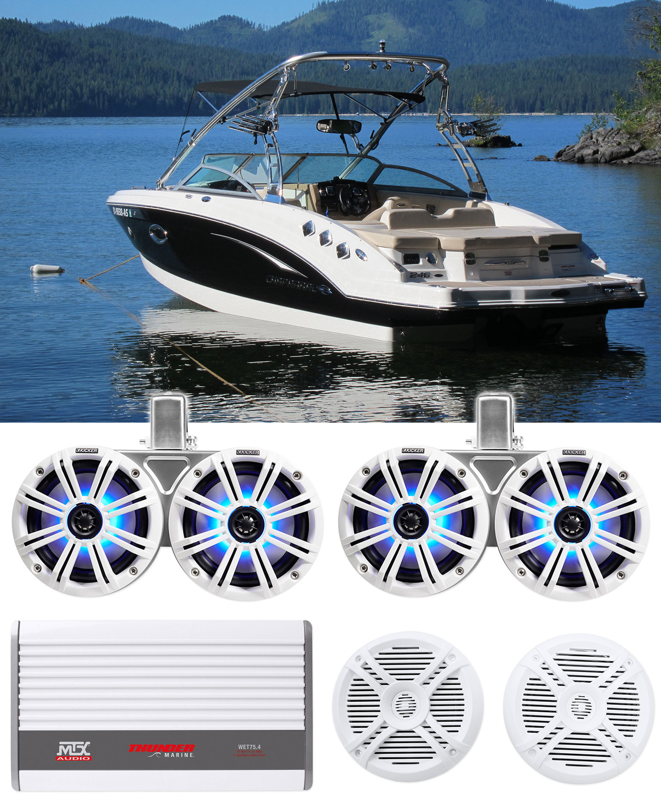 2 Двойная башня для вейкбординга KICKER 45KMTDC65W с 65 светодиодами 2 Морские колонки Усилитель 131090₽