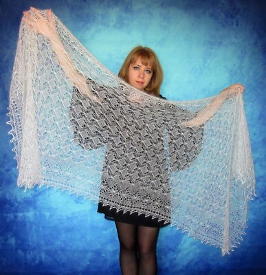 White wool scarf, Russian Orenburg shawl, Bridal cover up, Cape, Stole, Pashmina