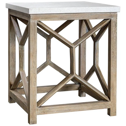 Uttermost Catali 22" Square Wood and Stone Top End Table in Ivory and Oatmeal - Picture 1 of 10