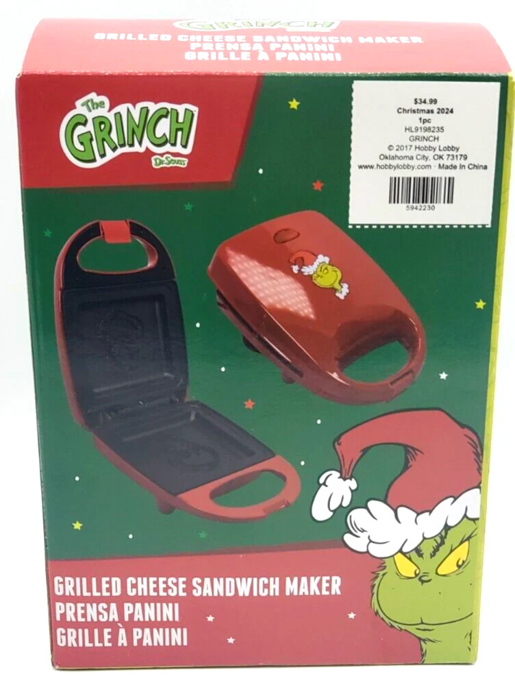 Dr. Seuss The Grinch Grilled Cheese Panini Sandwich Maker Non Stick NEW!