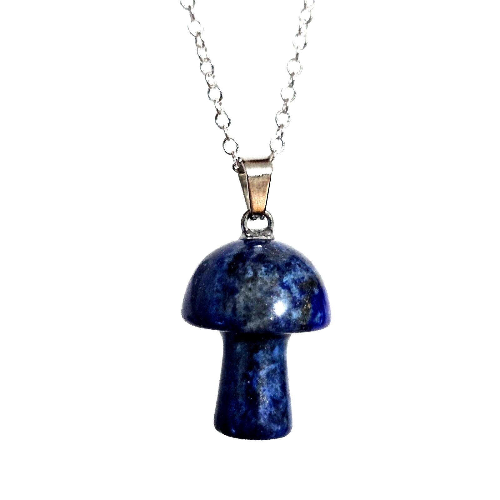 Mushroom Pendant Lapis Lazuli 925 Chain Necklace Gemstone Spiritual Jewellery
