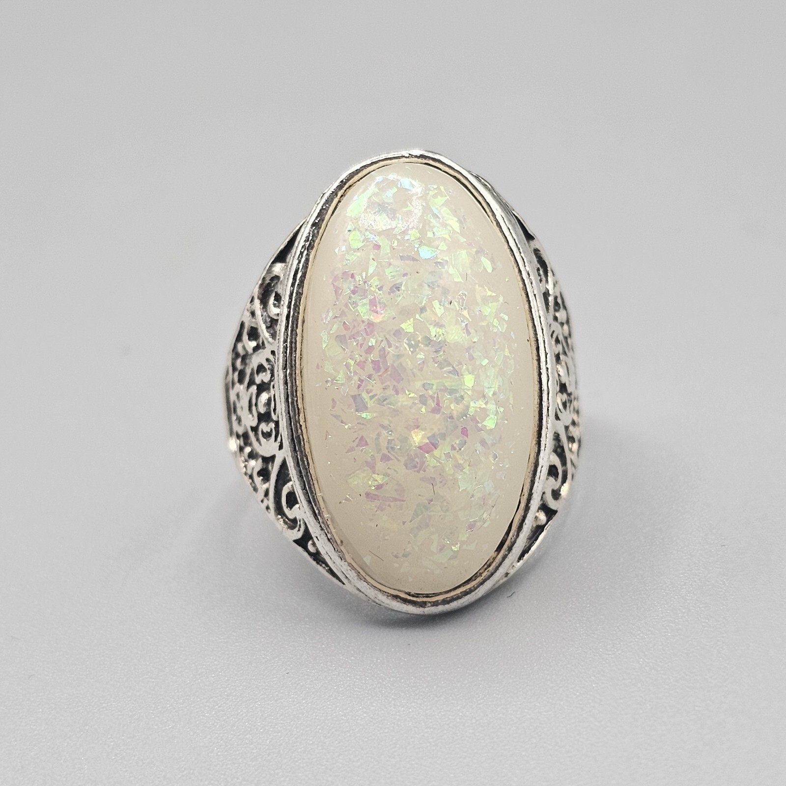 Confetti Cabochon Ring Large Oval Statement Silve… - image 5