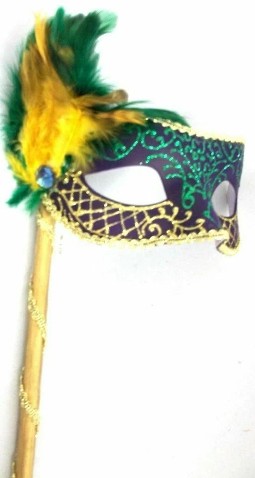 Фиолетовый, зеленый, золотой венецианский перо палочка маска маскарад выпускного вечера маска - Изображение 3 из 3