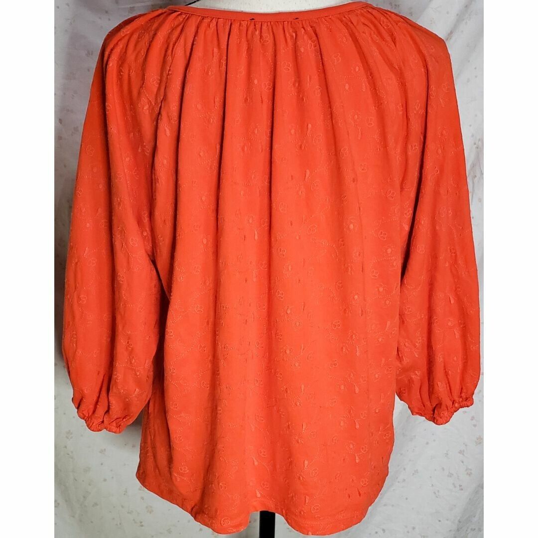 J Crew Blouse Top Small Orange Floral Embroidered… - image 2