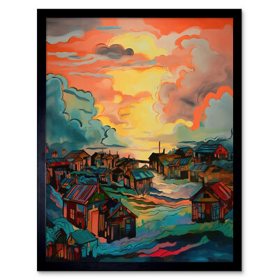 Atmosphärische Morgenröte Wolken über Mono Fischerdorf gerahmtes Kunstbild Druck 12x16