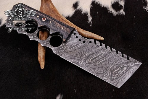 Custom Handmade Damaststahl Jagdmesser mit Premium Lederbezug, - Bild 2 von 5