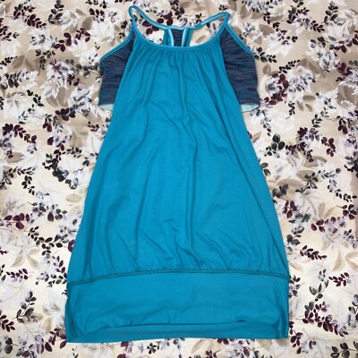 Lululemon Womens No Limits Teal Racerback Built In Bra Athletic Tank Top Size 6