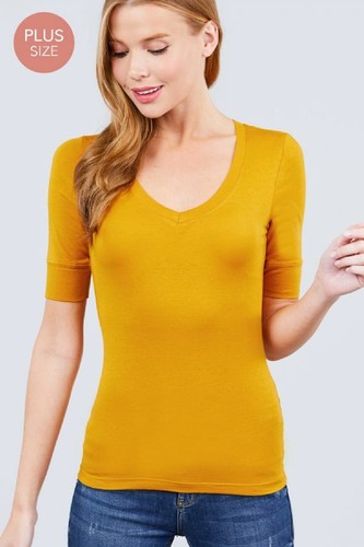 1XL 2XL 3XL Women's 3/4 Sleeve V-Neck T-shirt Soft Stretch Cotton Basic Tee Top - Picture 39 of 62