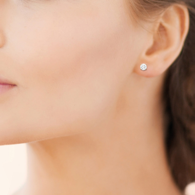 Boucles D'oreilles Puces Zirconium 5mm - Serties 4 Griffes, Plaqué Or 18 Carats, Neuf
