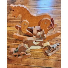 4 Vintage Wooden Rocking Horse Decor Lot 2.5-8 Inch Tall