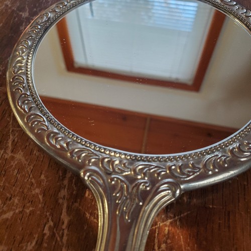 Espejo de tocador vintage de mano plateado ornamentado diseño victoriano pesado - Imagen 6 de 12
