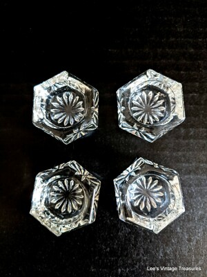 Set of 4 Antique EAPG Faceted Open Salt Cellars, Dips, Dishes Honeycomb Clear 