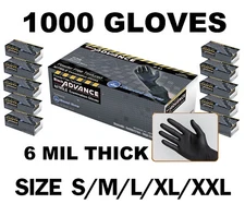 Advance IF63 Nitrile Exam Exam Gloves Thick 6 Mil Black Gloves 1000 S/M/L/XL/XXL