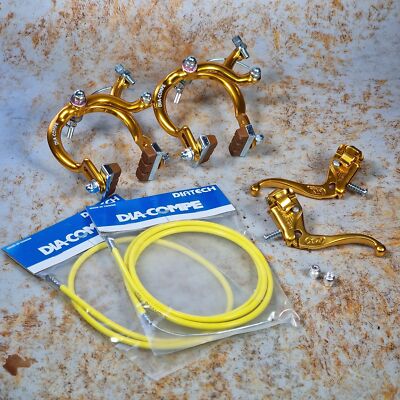 Dia-Compe MX890 / Tech-4 komplettes Oldschool BMX Bremsenset gold vorne und hinten