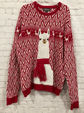 33Degrees Womens Mens Large Holiday Ugly Llama Sweater Red White 100 Cotton