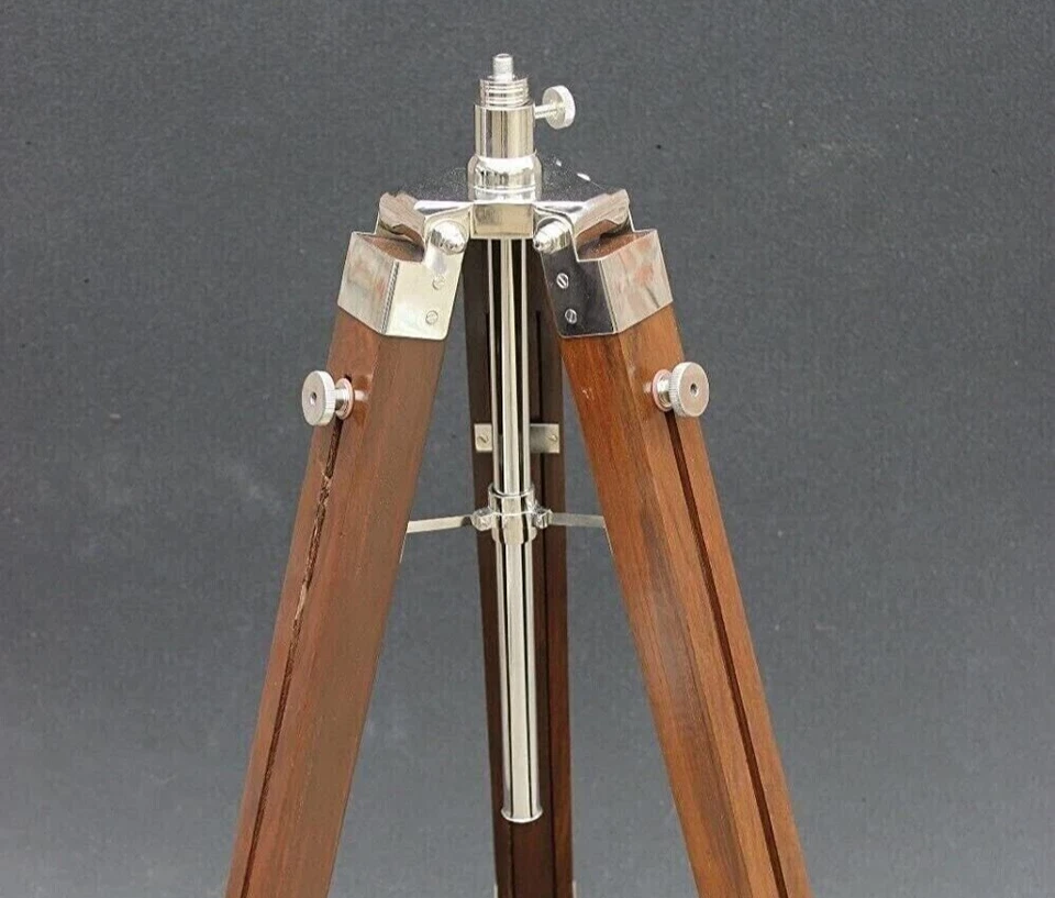 Nautical Vintage Industrial Designer Brown Tripod Wooden Stand For Christmas - Image 3 of 4