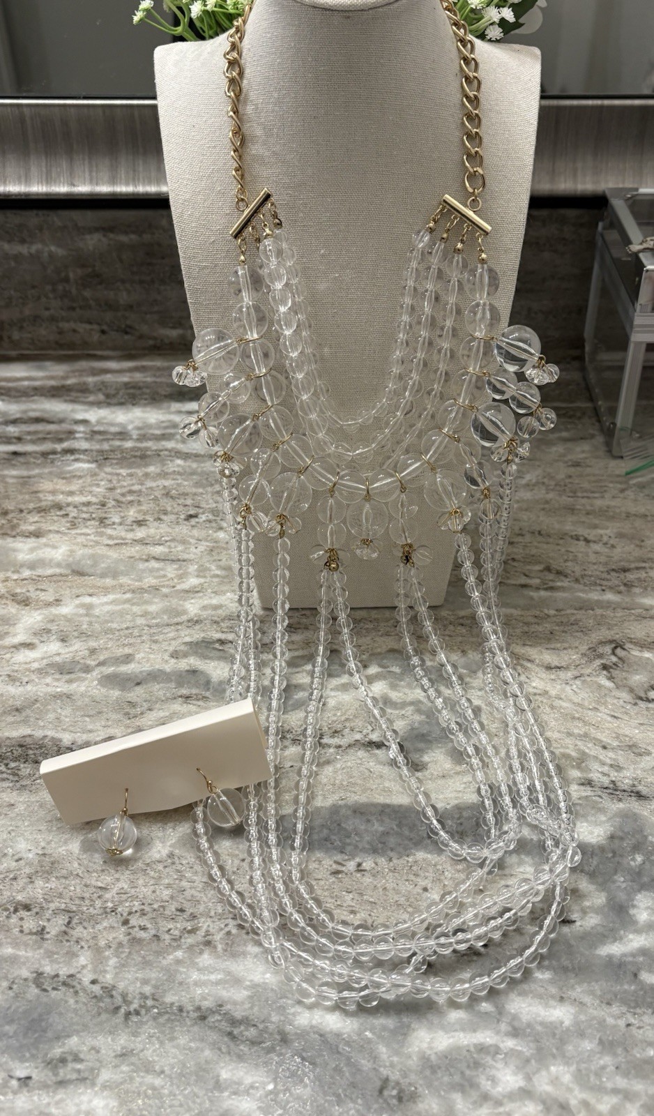 Multilayered Acrylic Statement Beaded Necklace Cl… - image 2