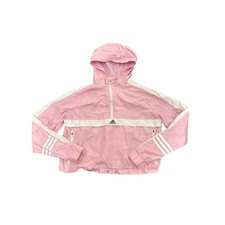 Adidas Womens Size Medium Hooded Pink Half Zip Windbreaker Jacket Zipper Pockets