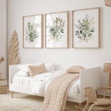 Watercolor Botanical Wall Art Set of 3 Boho Floral Canvas Wall Decor Prints S...