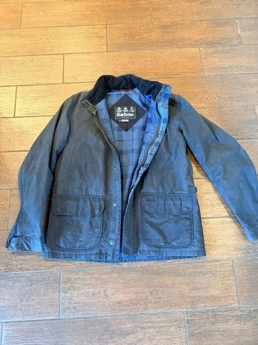 Barbour Bedale Men's M Navy Waxed Jacket Dress Tartan Lining - product listing photo