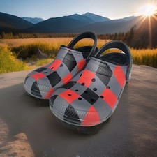 Crocs Classic Fur Lined Plaid Fleece Clog Grey Red Black Size Mens 4 Womens 6