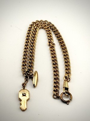 Vintage Gold Tone Chunky Chain With Key Rhinestone Charm   Item AB-7