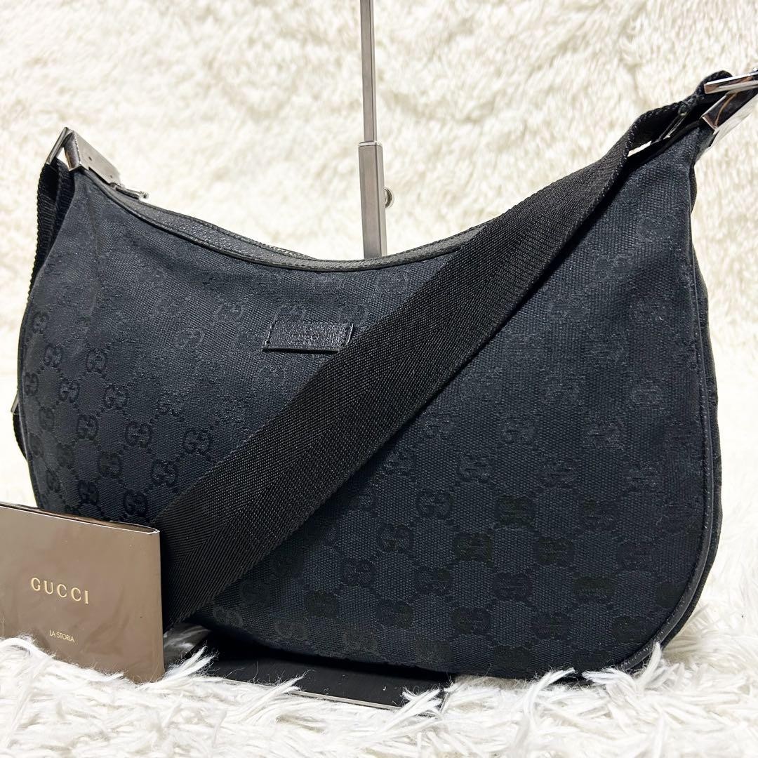 Gucci GG Canvas Leather Black One Shoulder Bag Like New  