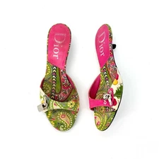 Vintage Christian Dior John Galliano Padlock Floral And Paisley Print Mules