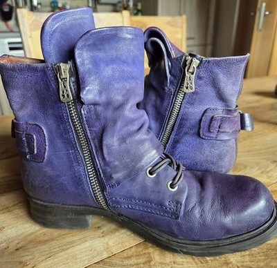 Airstep Biker Boots GR.38.LILA.FLACHER Absatz.Echtes Leder. Gebraucht .Sehr Gut