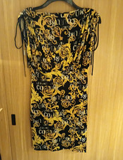 Versace Jeans Couture Baroque Black/Gold V-Neck Bodycon Dress L Drawstring