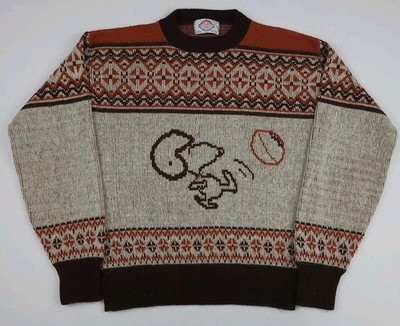 Vintage 70s Arrow Snoopy Peanuts Football Pattern Sweater Rare Cartoon Vtg FLAW*
