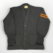 Sz S- Vintage 60s Princeton Award wool letterman knit cardigan men s black USA