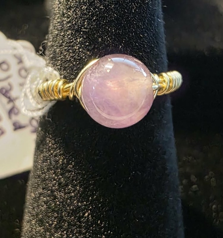 Handmade size 4 wire-wrapped Amethyst rings with Gold-Colored Plated Wire