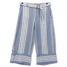 Lauren Ralph Lauren Linen Pants Blue White Stripe Cropped Wide Leg Belted Sz 8
