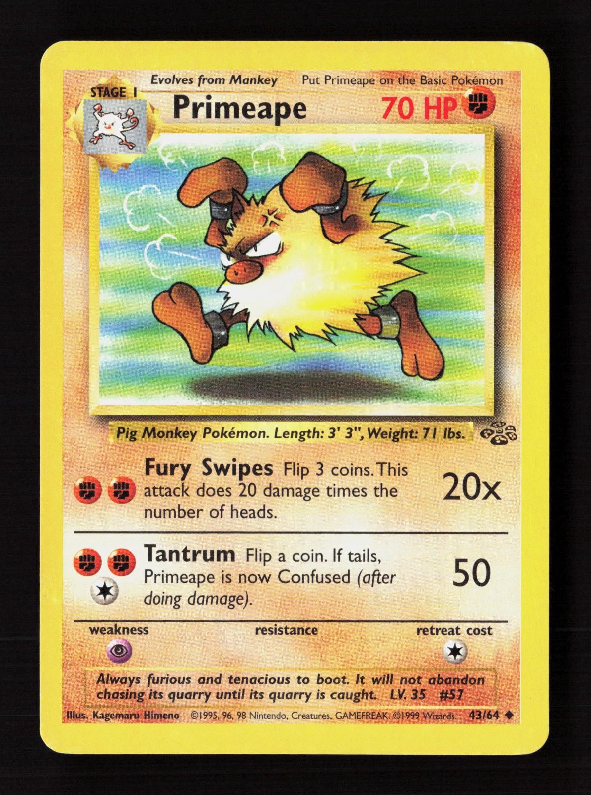 Primeape 43/64 Uncommon Jungle Pokemon Unlimited Moderately Played