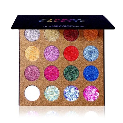 Eyeshadow Palette, Professional 16 Colors, Chunky & Fine Pressed Glitter Eye
