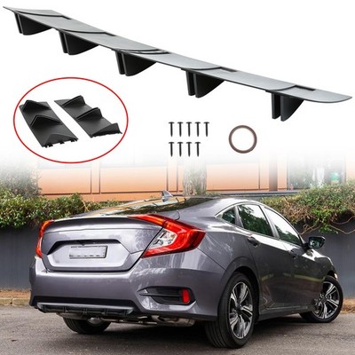 Rear Bumper Diffuser Lip 10 Fins Spoiler Splitter Black For Honda Civic Si Coupe