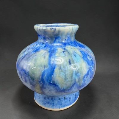 JSP Studio Pottery Bud Vase Blue Drip Glaze Ceramic Small Bud Vase Vessel 3 Inch