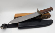 Massive Bowie Knife Stainless Steel Wooden Handle Black Leather Sheath
