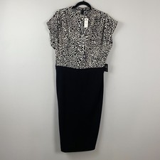 Express Midi Sheath Dress Size Large Animal Print Drape Mock Neck Short Sleeve