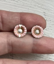 Georg Jensen Sterling Silver Daisy Pink enamel Earrings