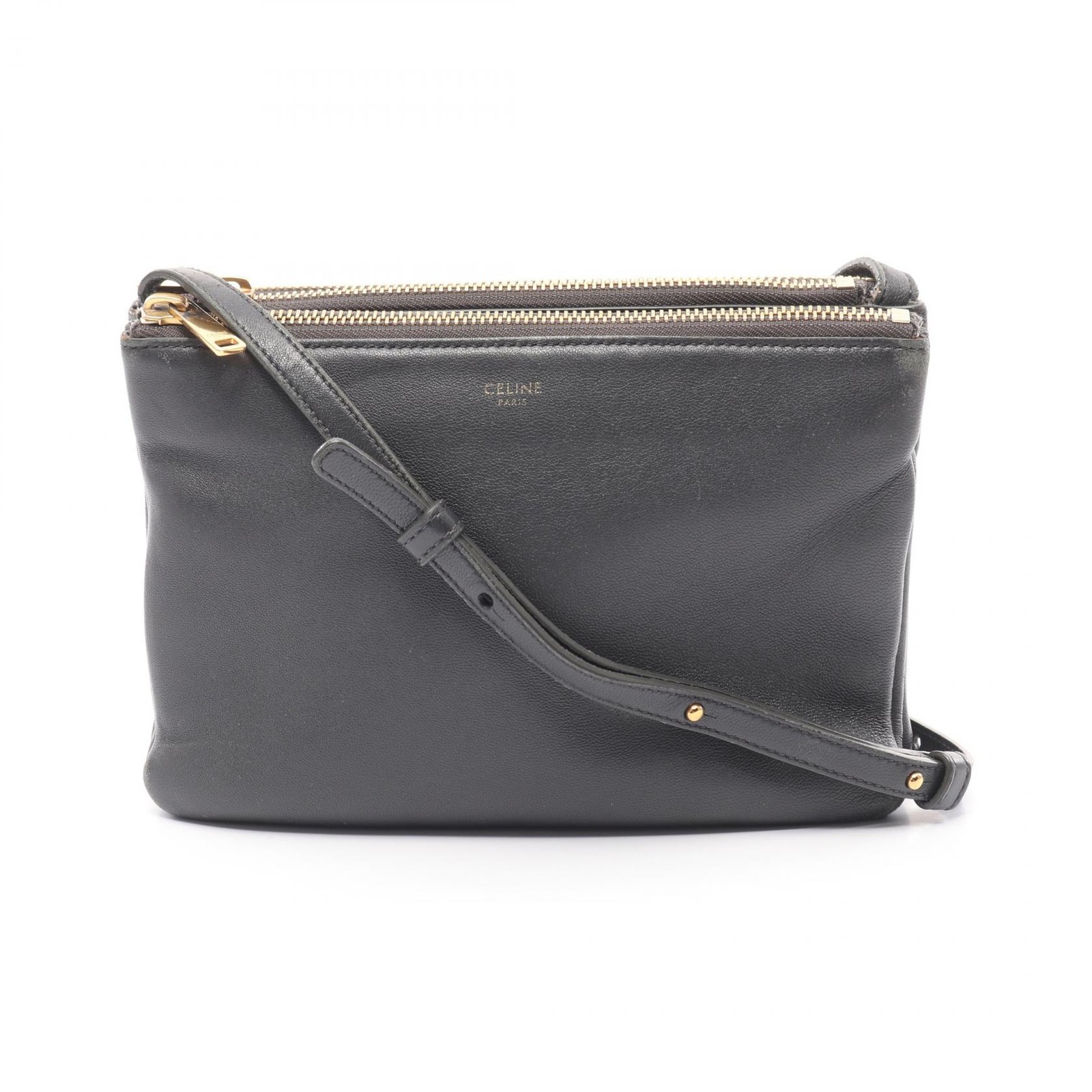 CELINE Trio Small crossbody Shoulder Bag 192033 leather Gray Used Women GHW