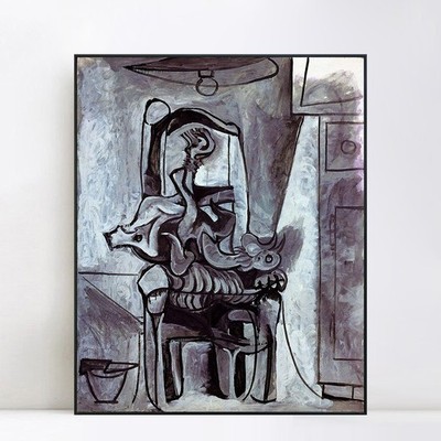 Framed Canvas Print Art 1962 Coq sur une chaise sous la lampe by Pablo Picasso